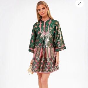 Tuckernuck Green and Pink Long-Sleeve Shift Dress
